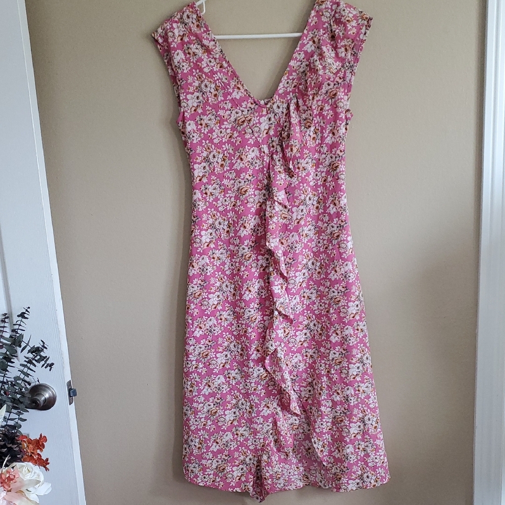 Spirit Of Grace Designer Bramd Chic Lined Floral High-Low Dress in Pink